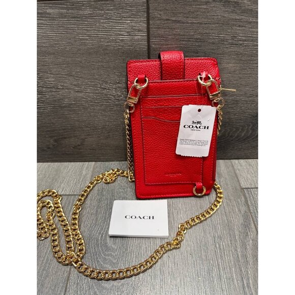 COACH Signature leather crossbody phone Red bag chain - Picture 9 of 13